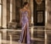 Elegant lavender satin prom gown editorial look