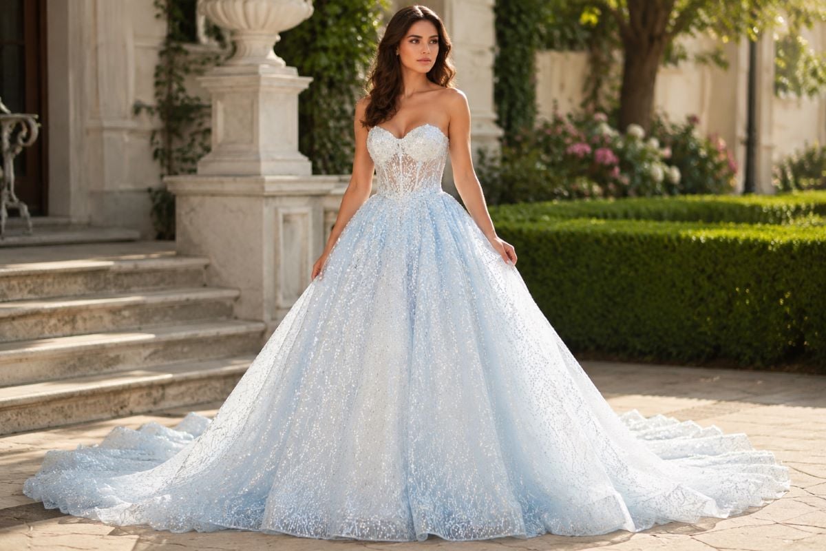 Light blue ball gown with sequins