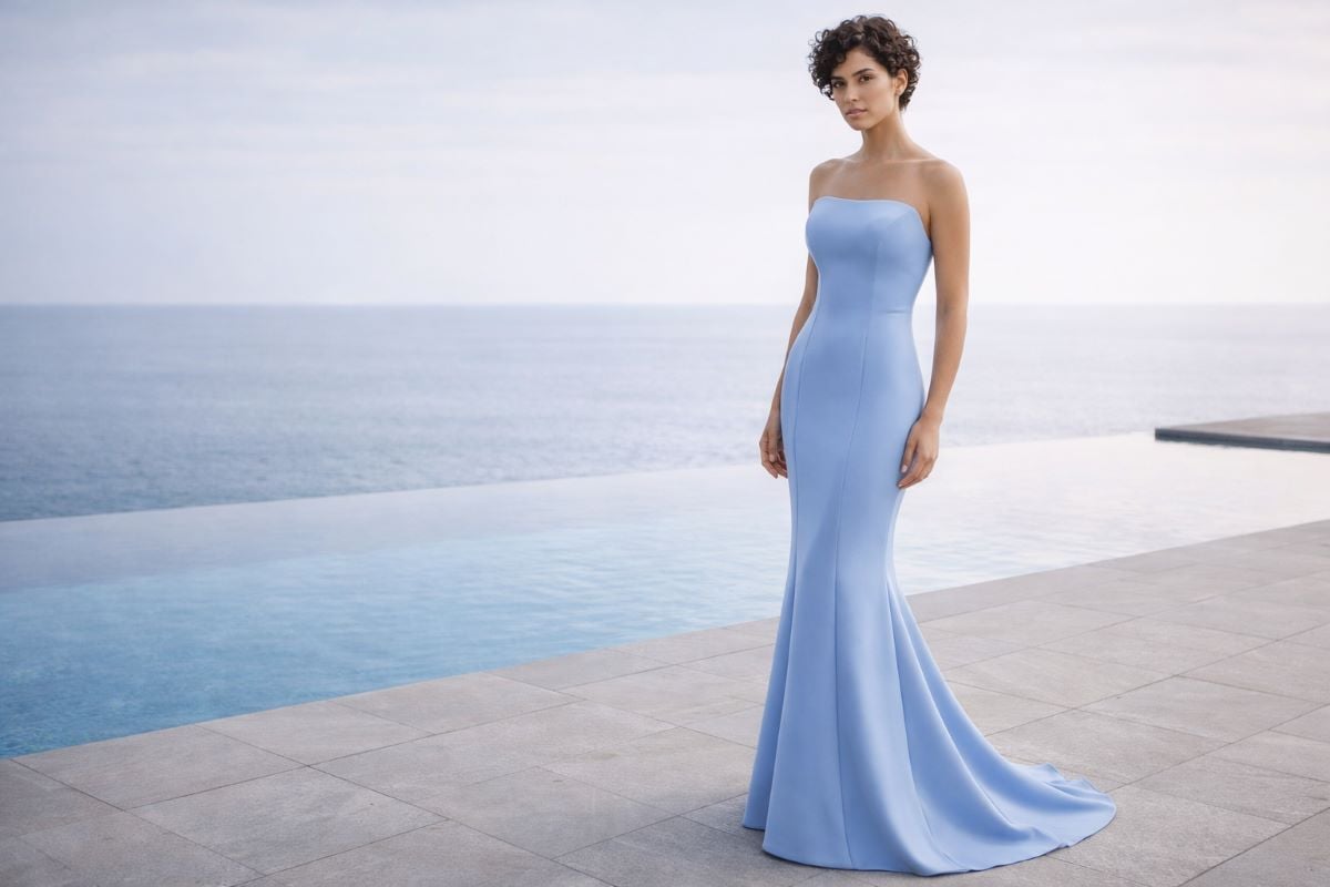 Light blue strapless mermaid gown
