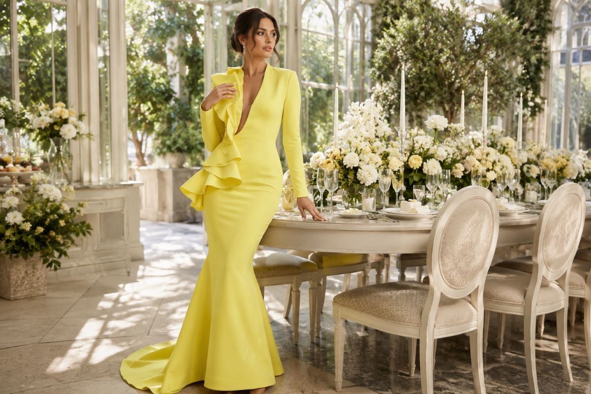Lime yellow bridal shower mermaid gown