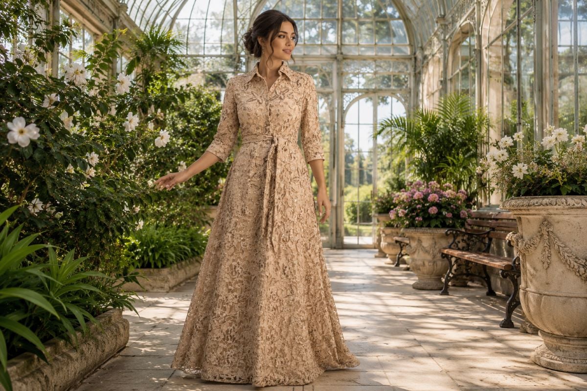 Long sleeve lace mother of the bride dress