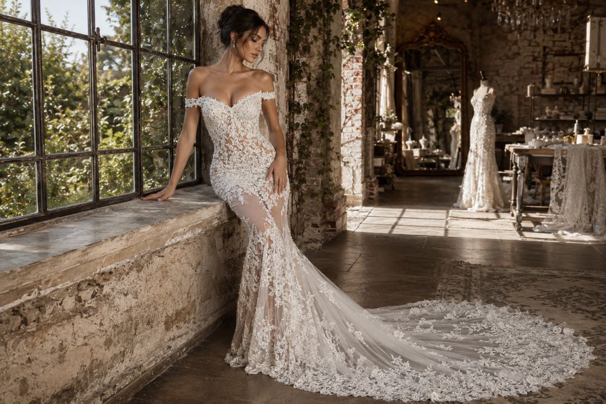Luxury couture bridal craftsmanship editorial look