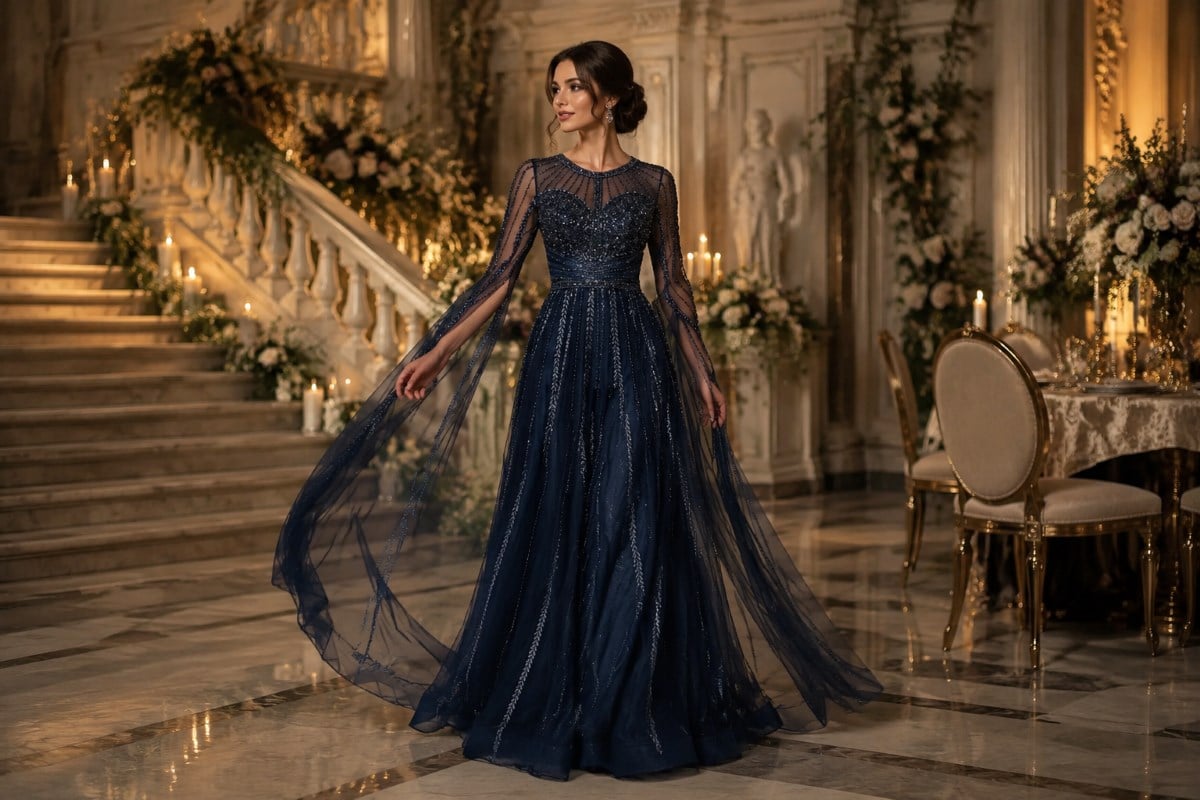 Luxury navy mother of bride gown