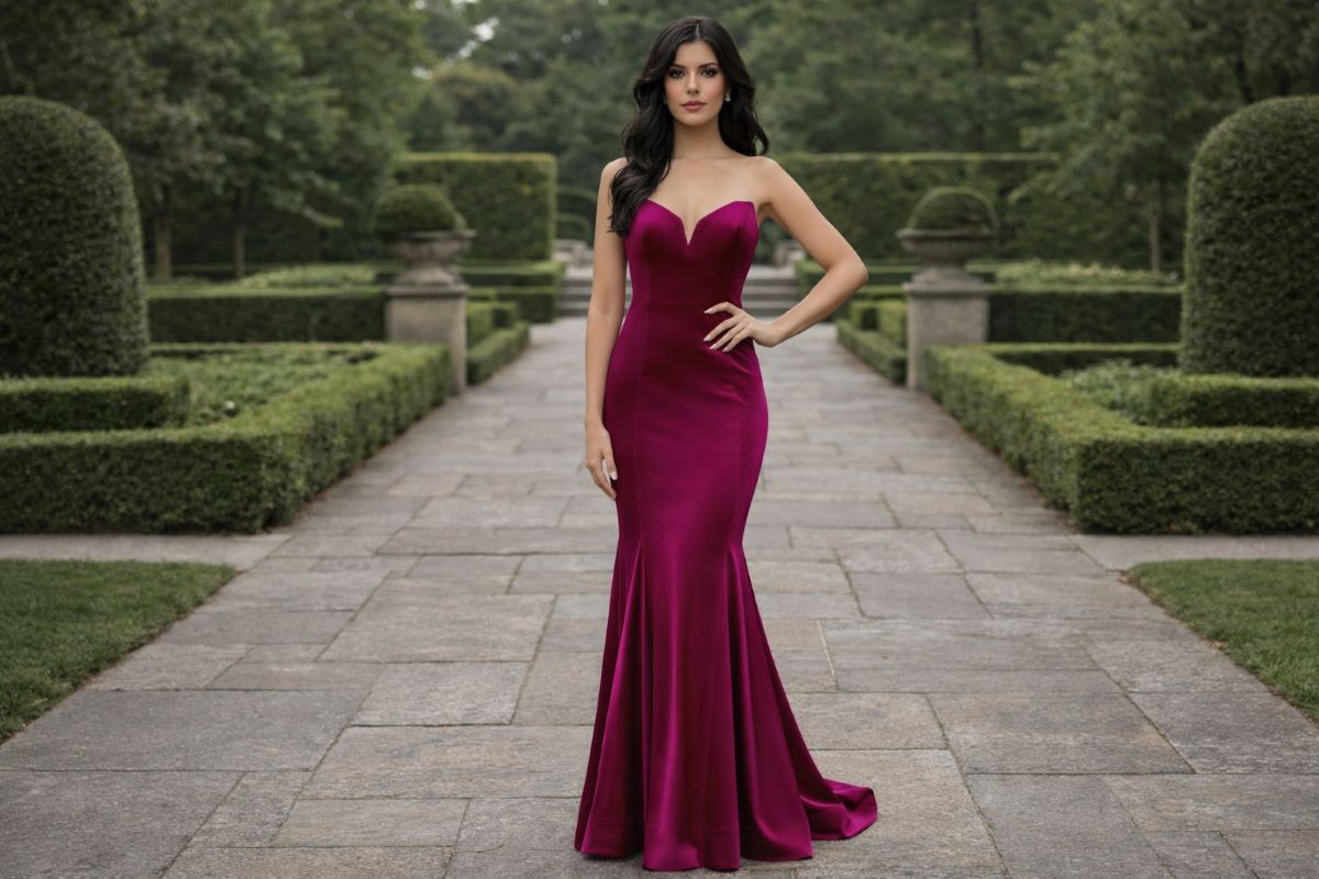 Magenta mermaid satin evening gown