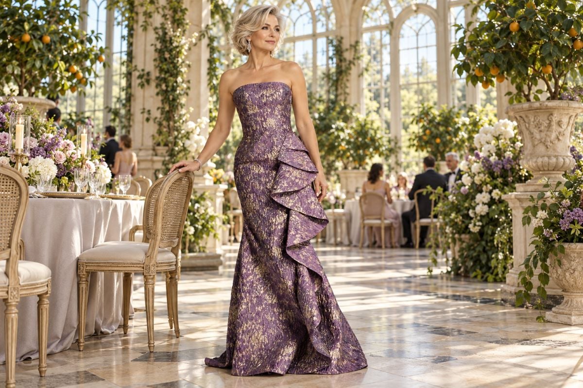 Mauve metallic mother of the bride gown