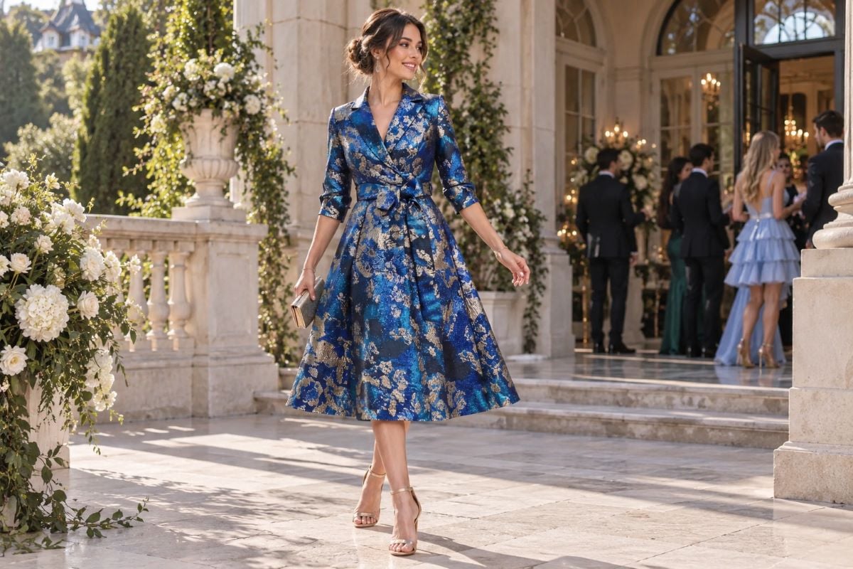 Metallic blue Sadie Hawkins midi dress