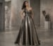 metallic gunmetal bronze ball gown evening dress