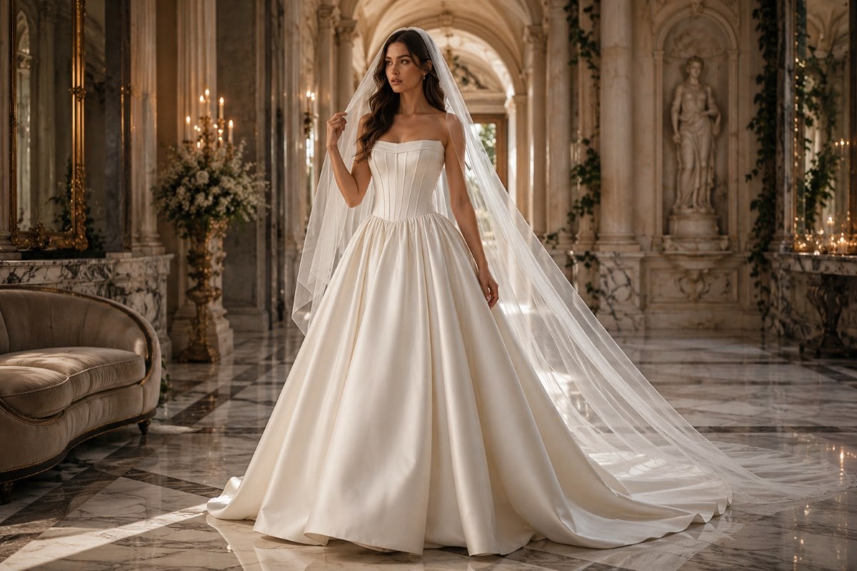 Minimal satin ball gown wedding dress