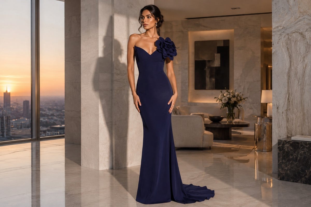 Minimal Strapless Column Evening Gown