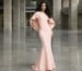 Blush pink minimalist evening gown with cape sleeves