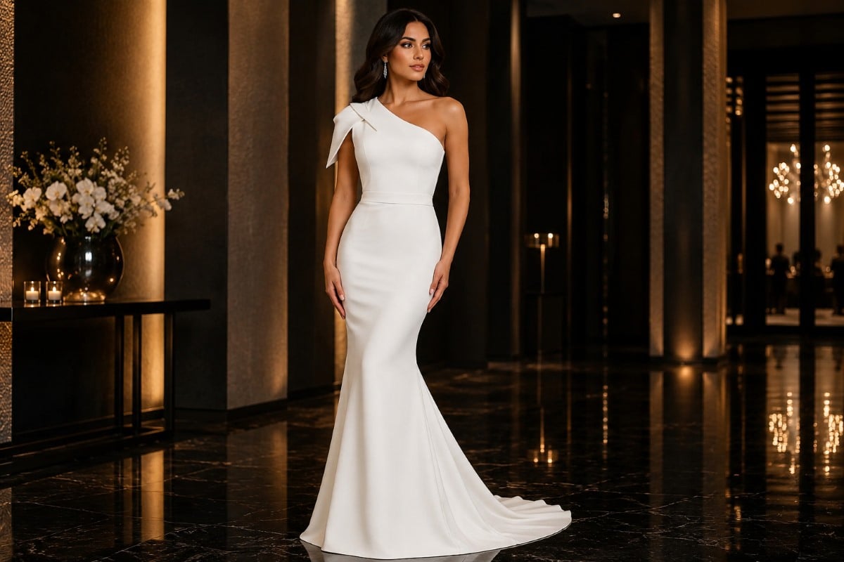 Minimalist white mermaid evening gown for elegant formal event
