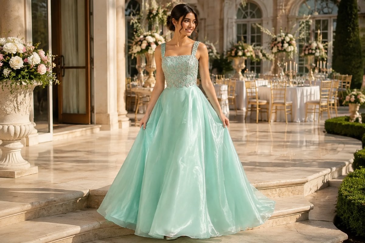 Mint green Sweet 16 entrance gown