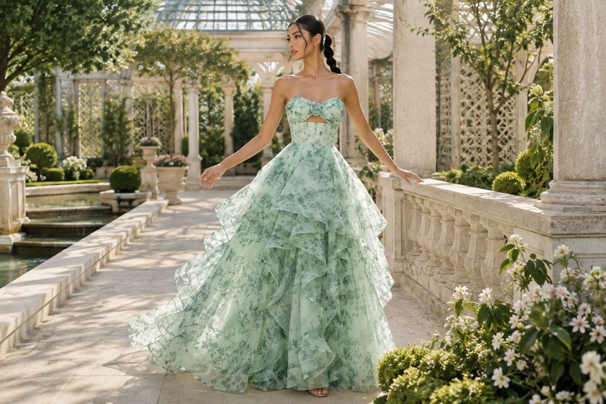 Mint layered prom dress alteration costs