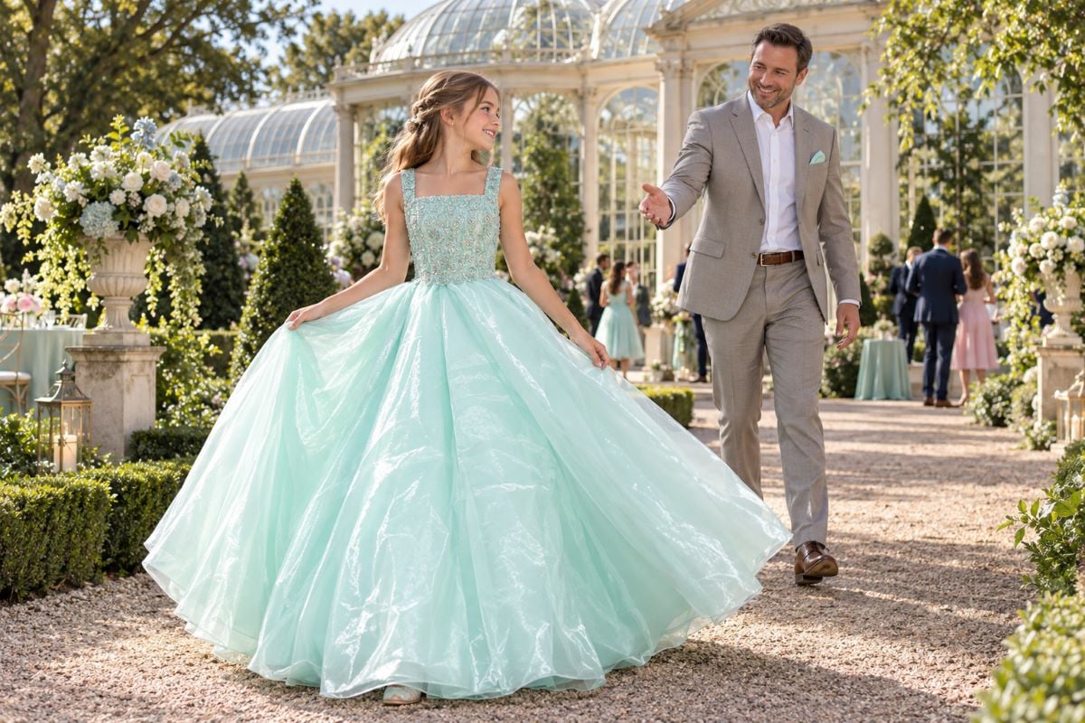 Mint tween father daughter dance gown
