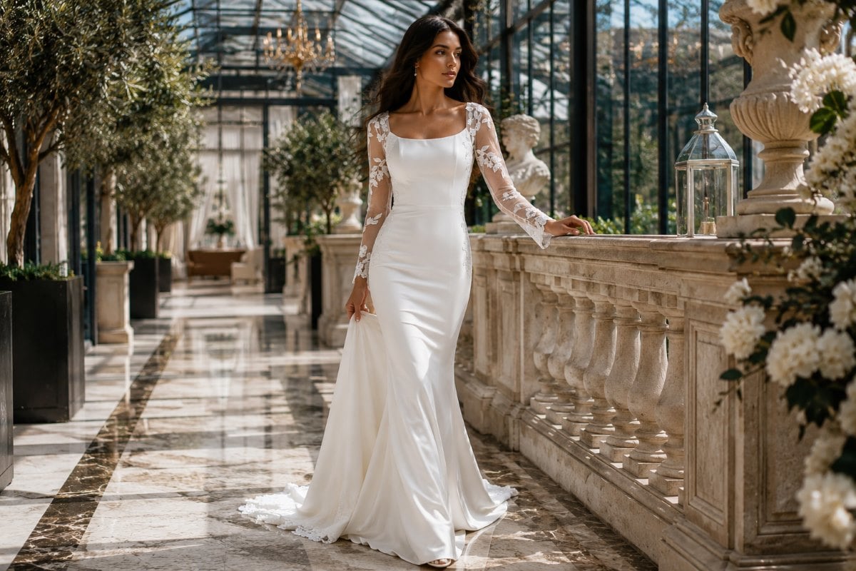 Modern fitted long sleeve wedding dress