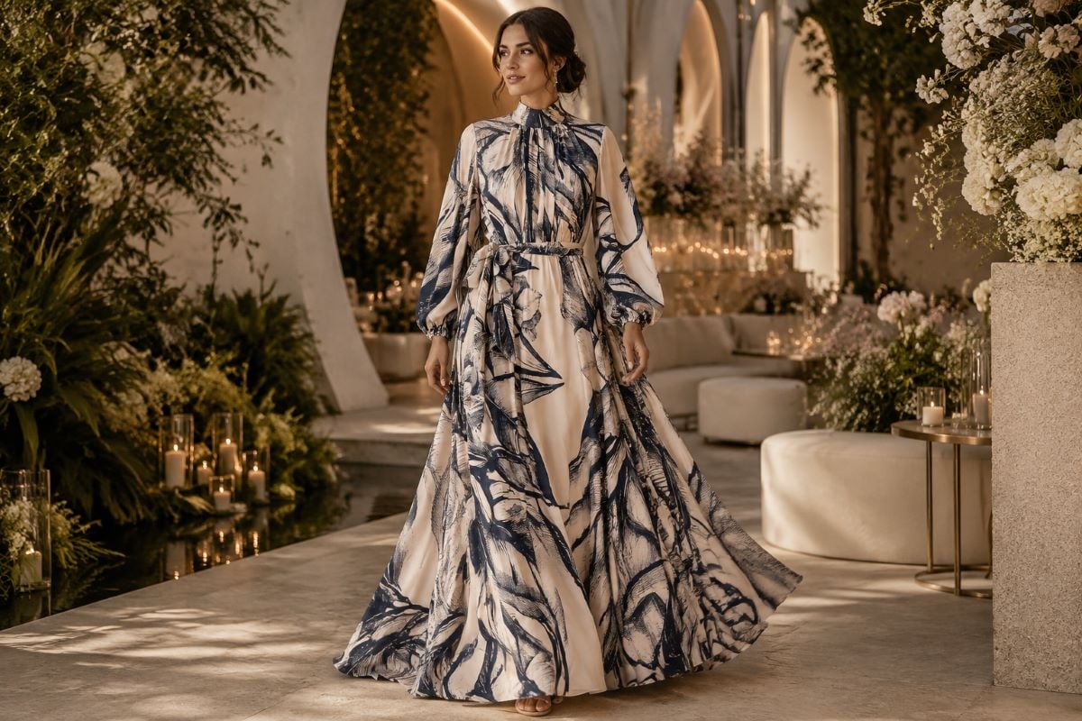 Modern printed mother bride gown