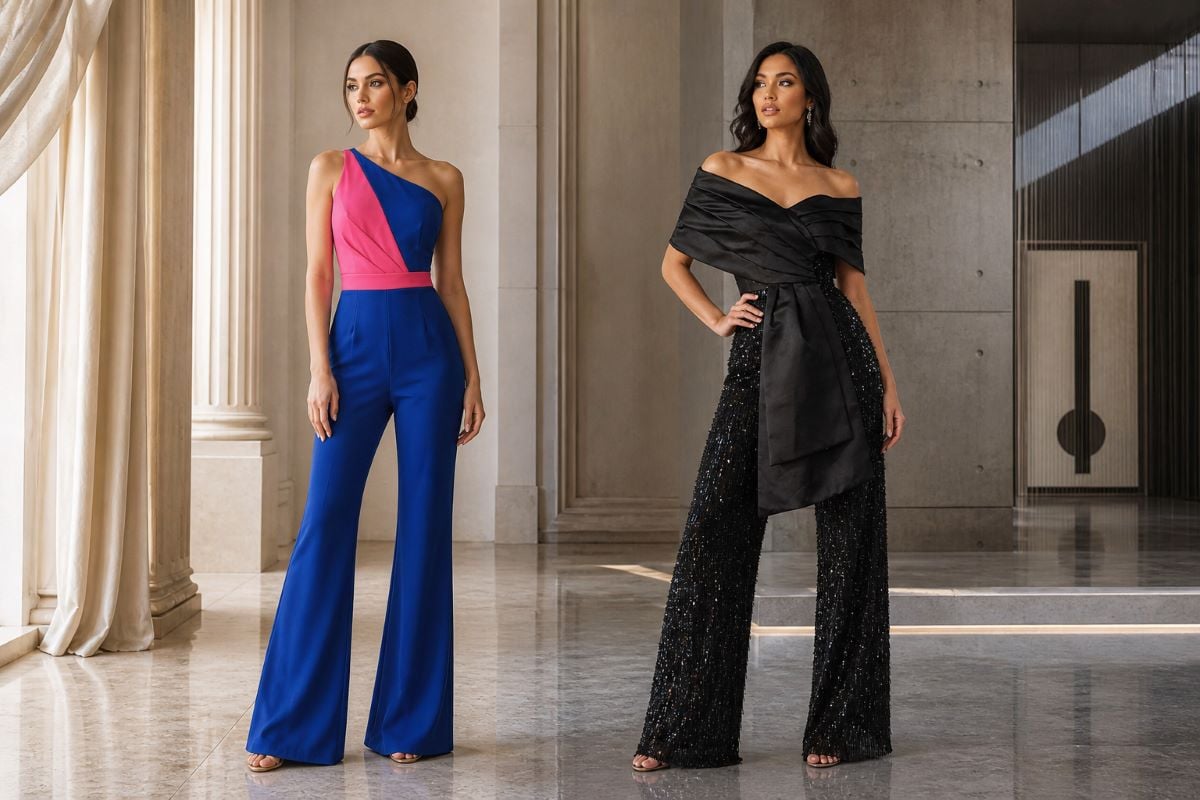Modern vs contemporary jumpsuits comparison full body editorial