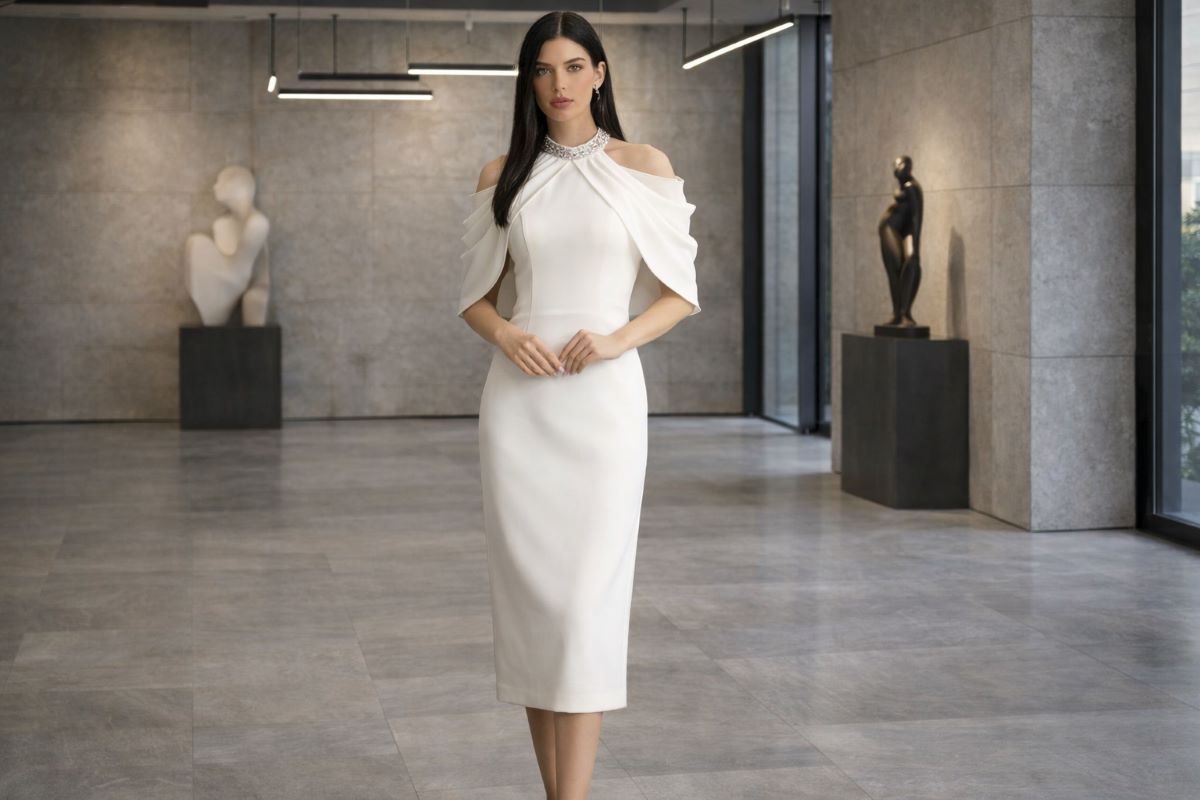 modest ivory midi graduation dress