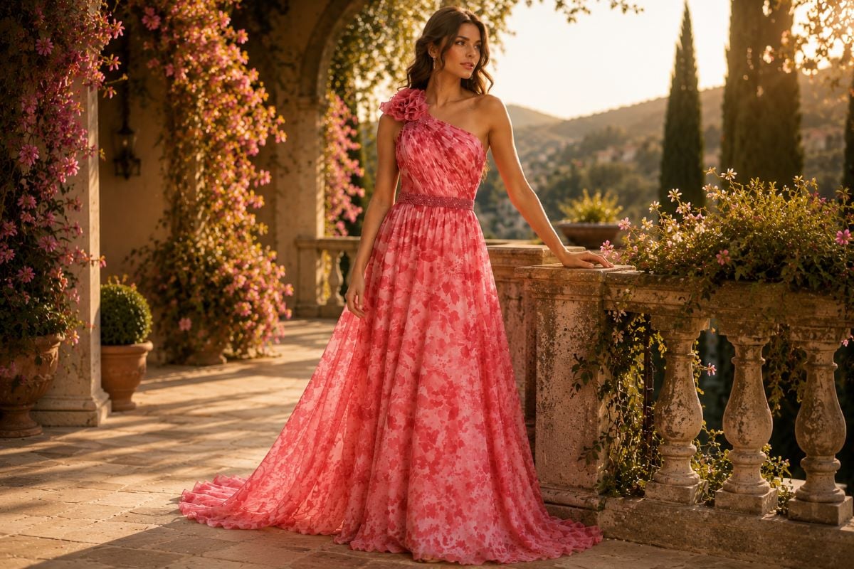 Mother of the bride floral chiffon garden gown