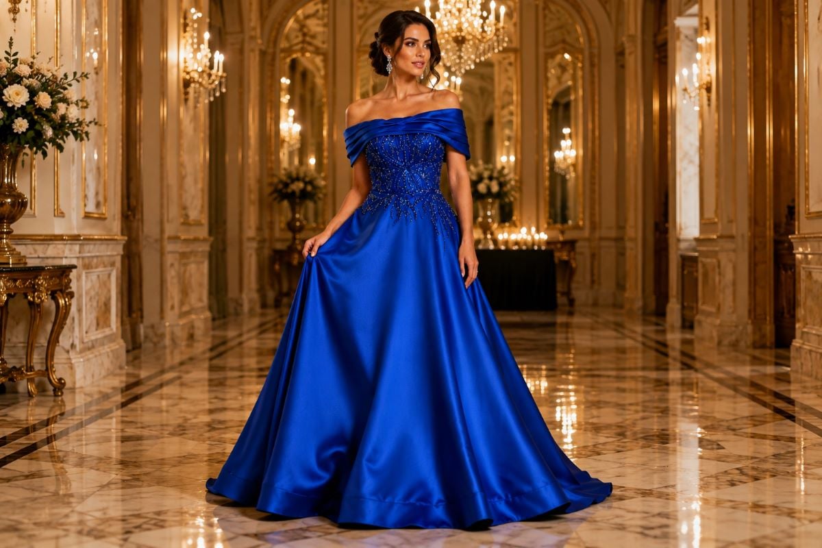 Royal blue mother of the bride ballroom gown