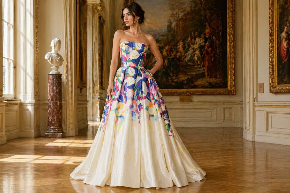 multicolor prom ball gown