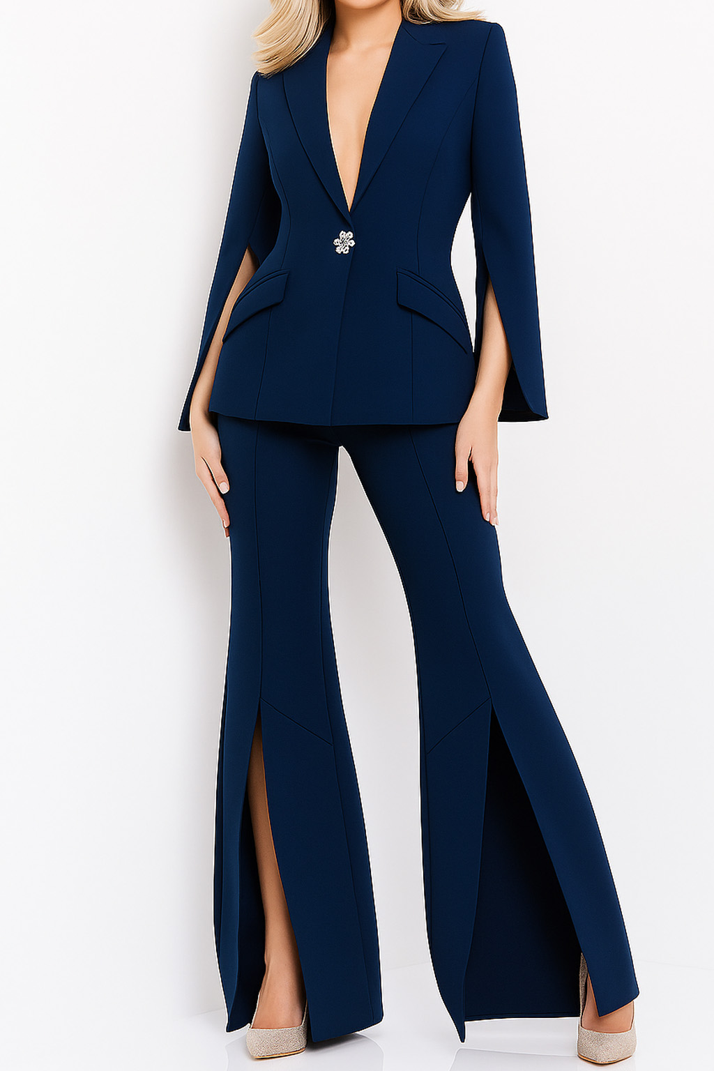 Jovani 06922 Emerald Single Breasted Contemporary Pant Suit
