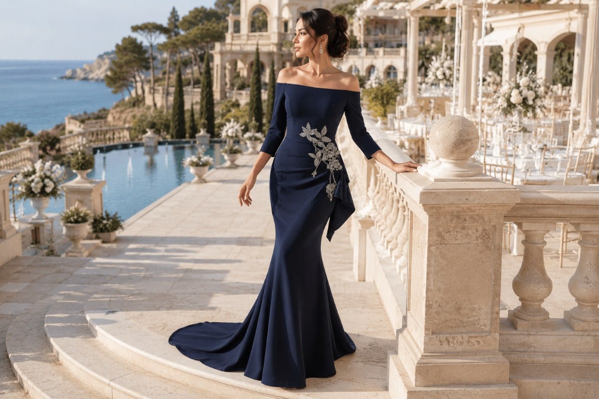 Navy fitted sleeve mother mermaid gown