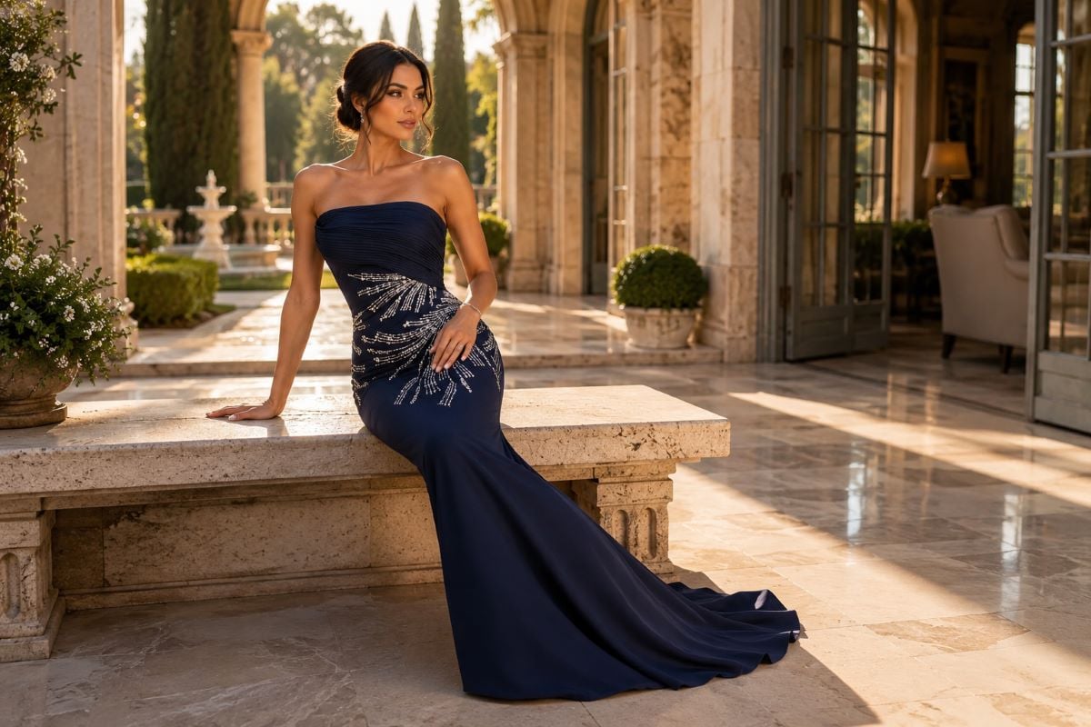 Navy formal mother of the bride gown