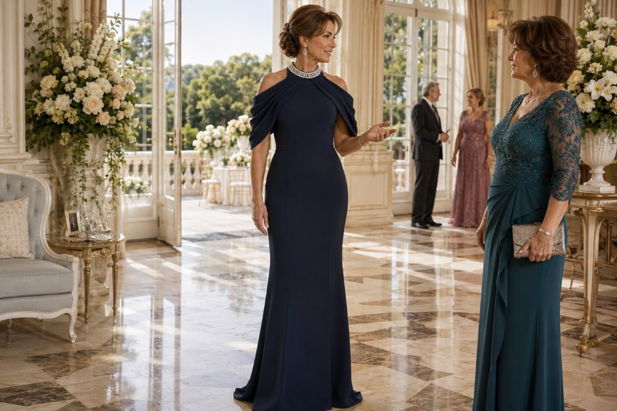 Elegant navy grandmother wedding family coordination