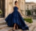 Navy strapless structured evening gown editorial
