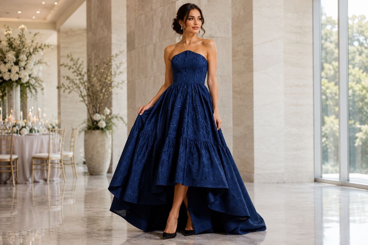 Navy high-low mother of the bride dress