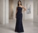 Navy one shoulder mother of the bride gown with fitted silhouette