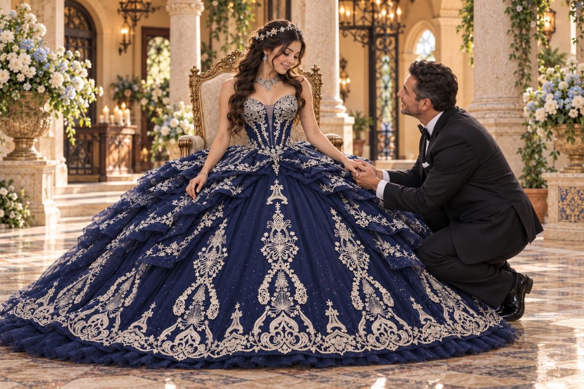 Navy quinceañera ceremonial moment with father
