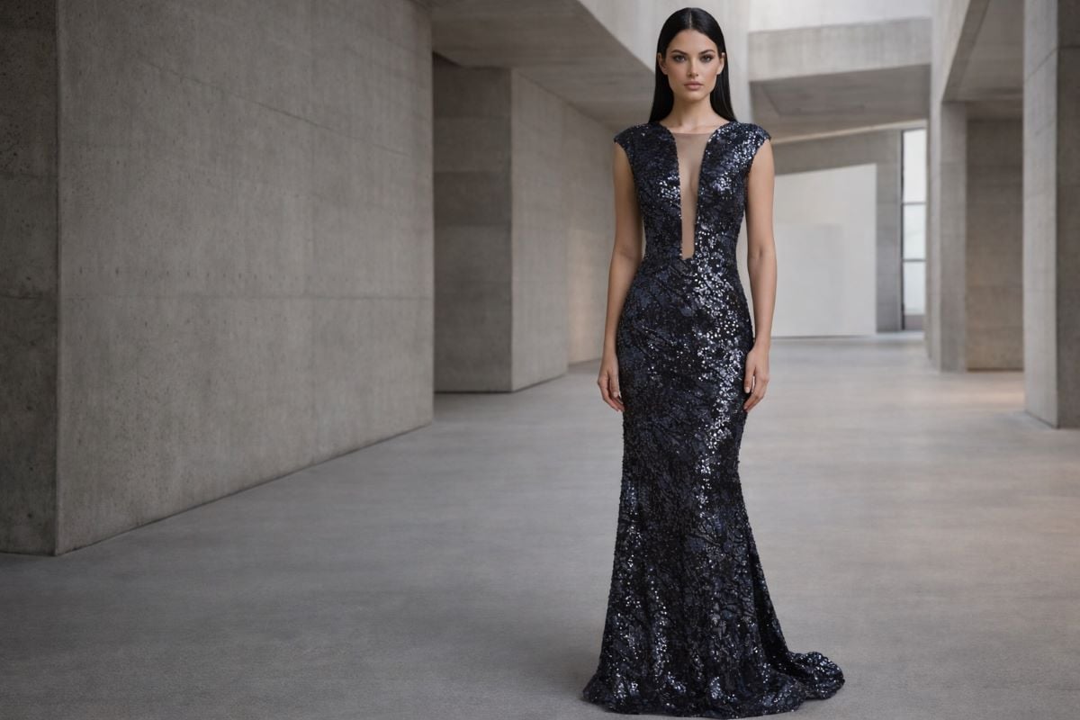 Navy sequin mermaid evening gown