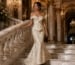 Off-shoulder jacquard evening gown at gala