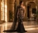 One shoulder embroidered formal gown with elegant updo