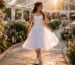 Outdoor bat mitzvah girl in white dress