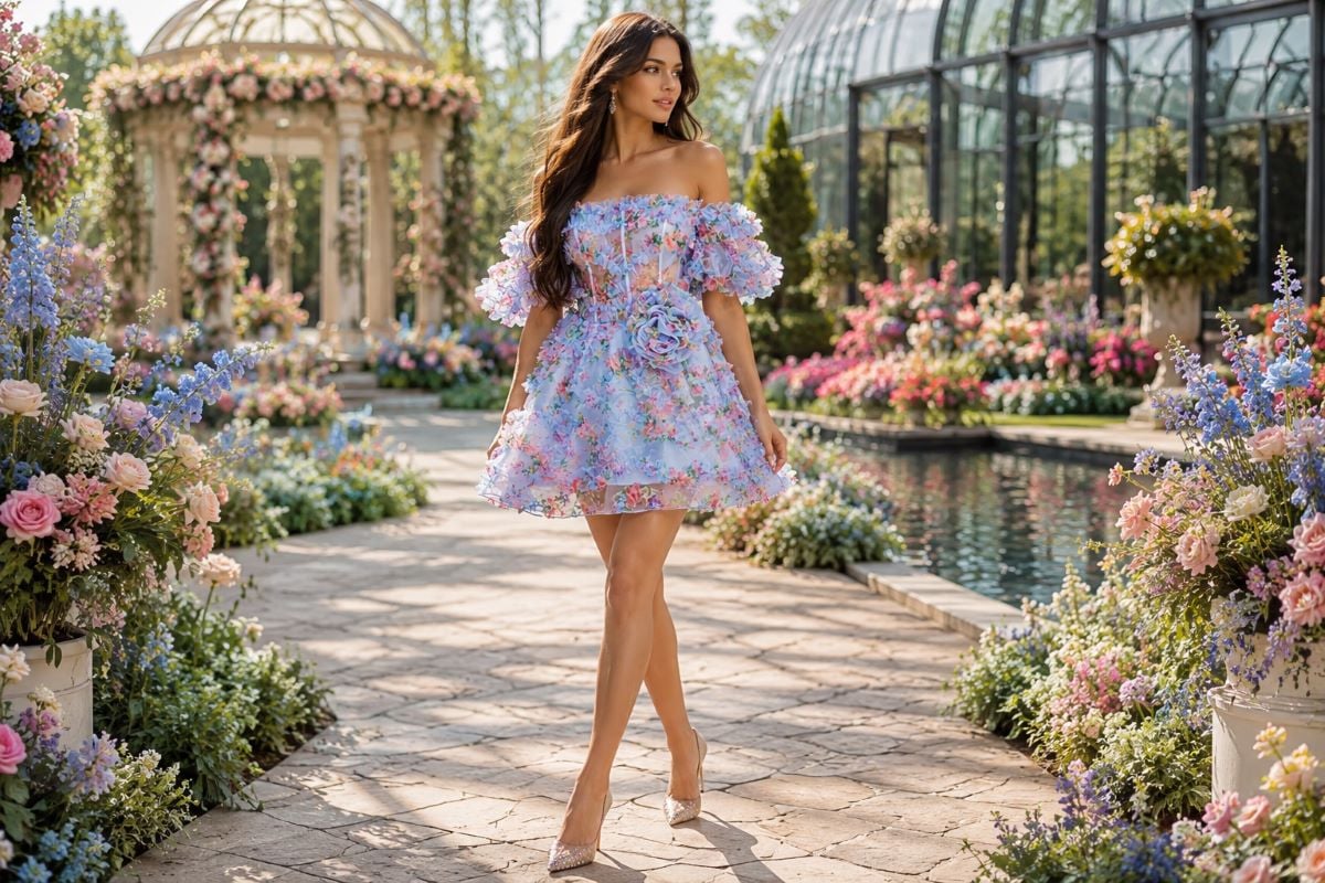 Pastel floral cocktail dress garden celebration