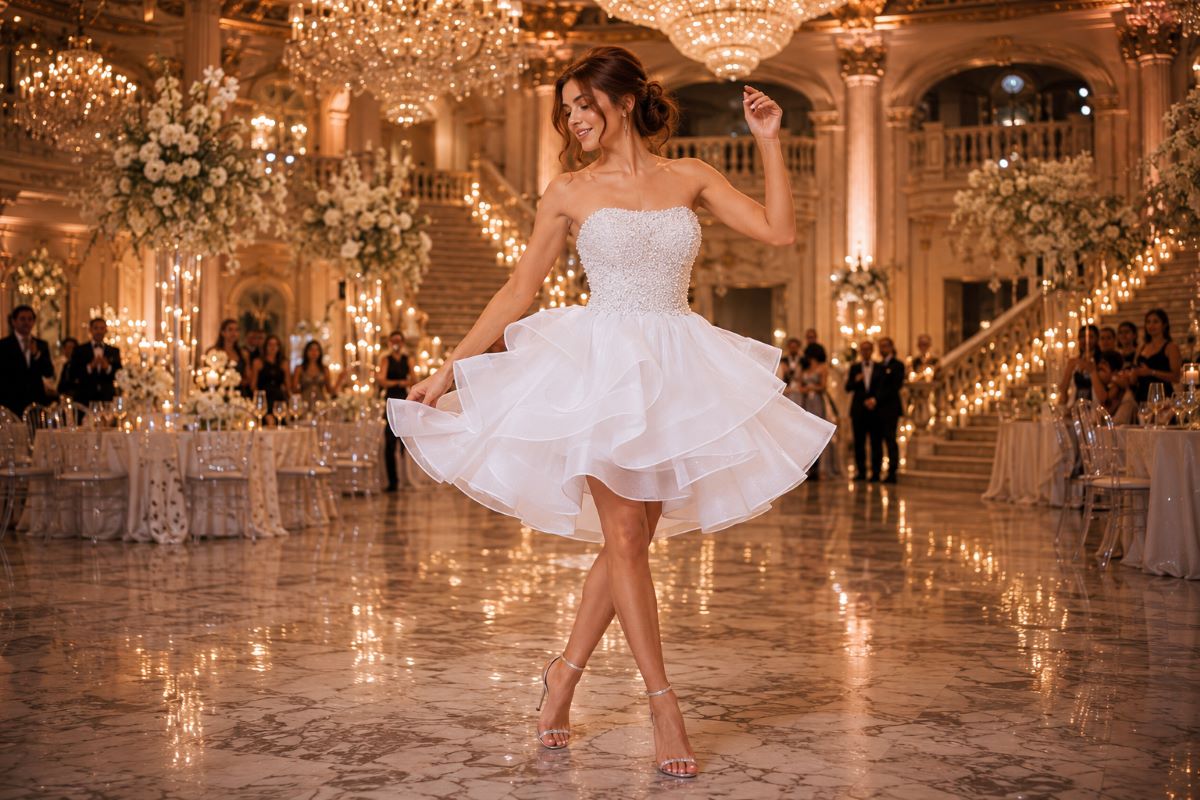 Pearl beaded Sweet 16 mini dress