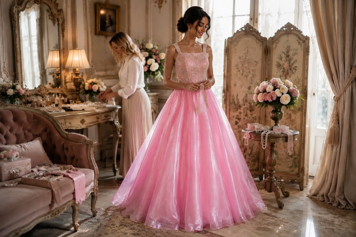 Pink crystal flower girl gown editorial