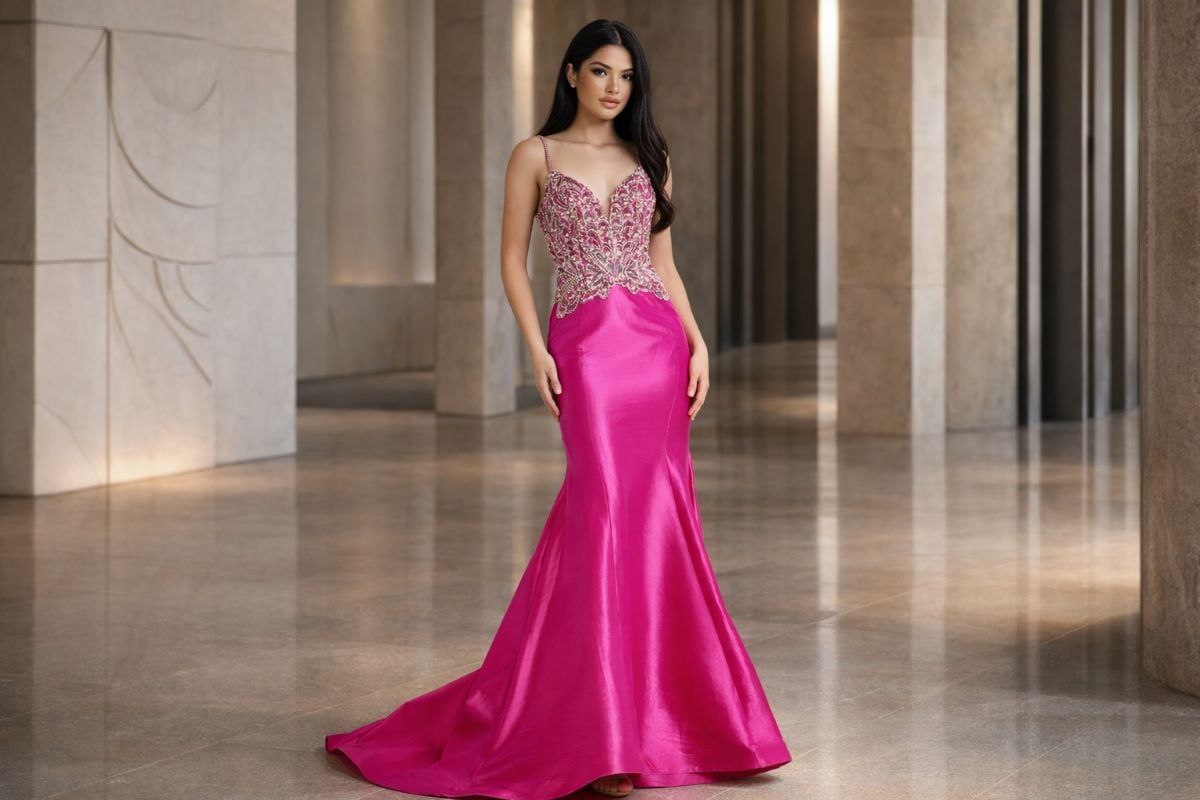 Pink mermaid gown with embellished bodice