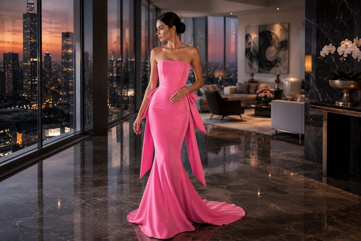 Pink mermaid prom gown highlighting body-flattering silhouette