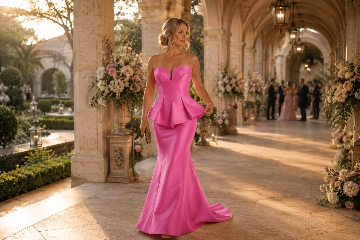 Pink peplum mermaid mother bride gown