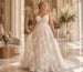 Plus size A-line floral lace wedding gown