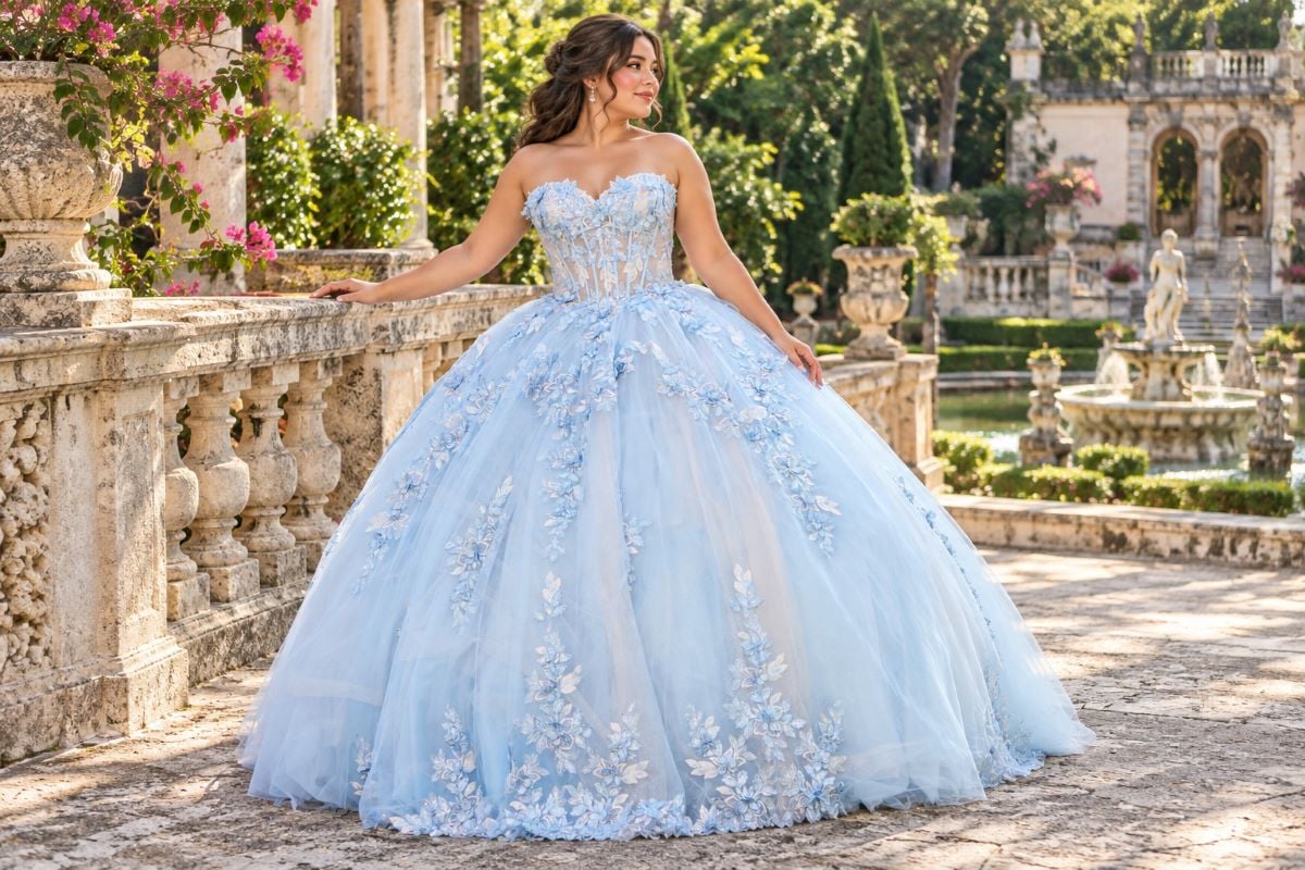 Plus size blue quinceanera ball gown