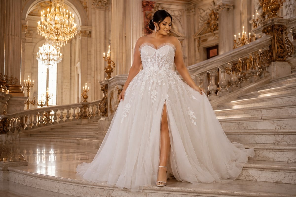 Ivory floral ball gown wedding dress