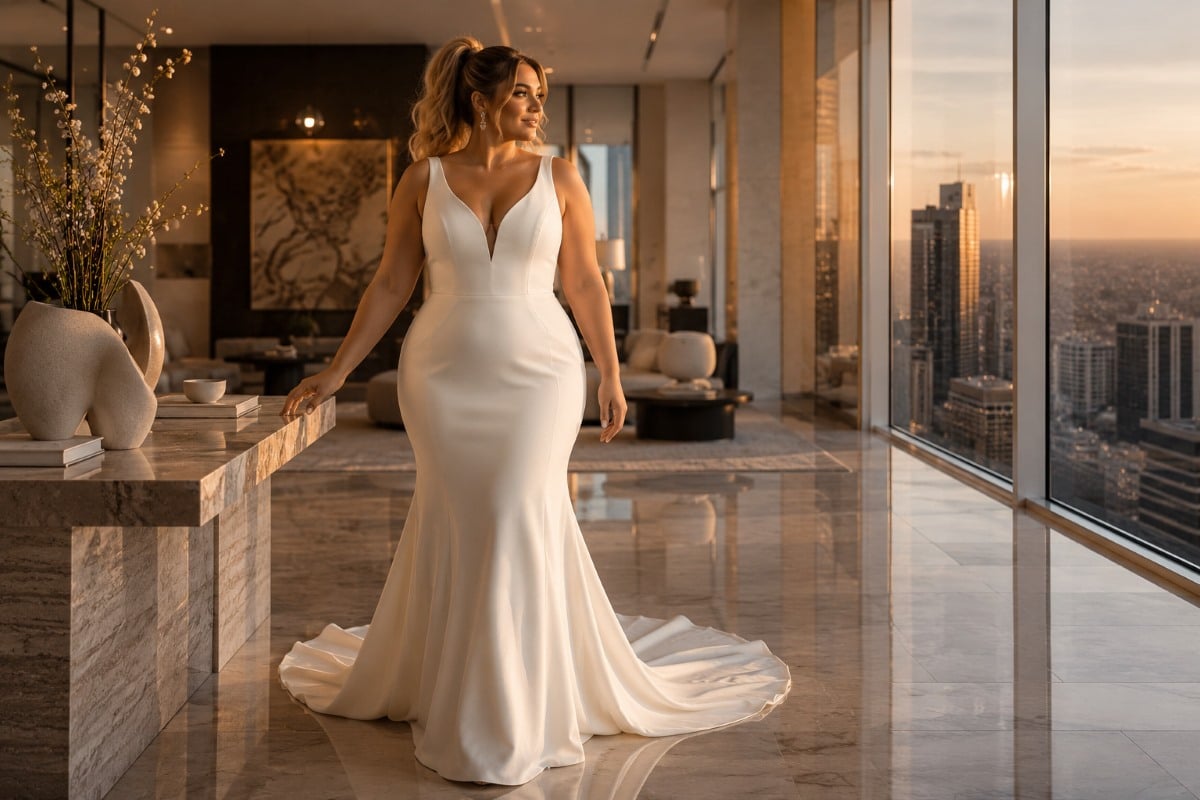 Minimalist fit and flare wedding dress