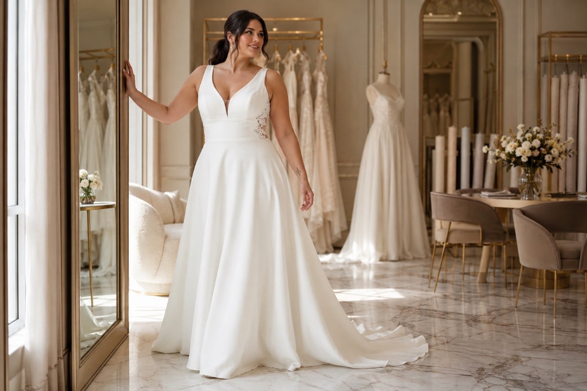 Minimalist plus size A-line bridal gown