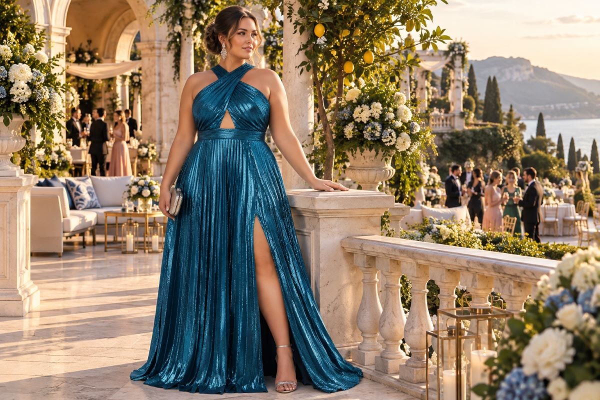 Plus size teal summer wedding gown