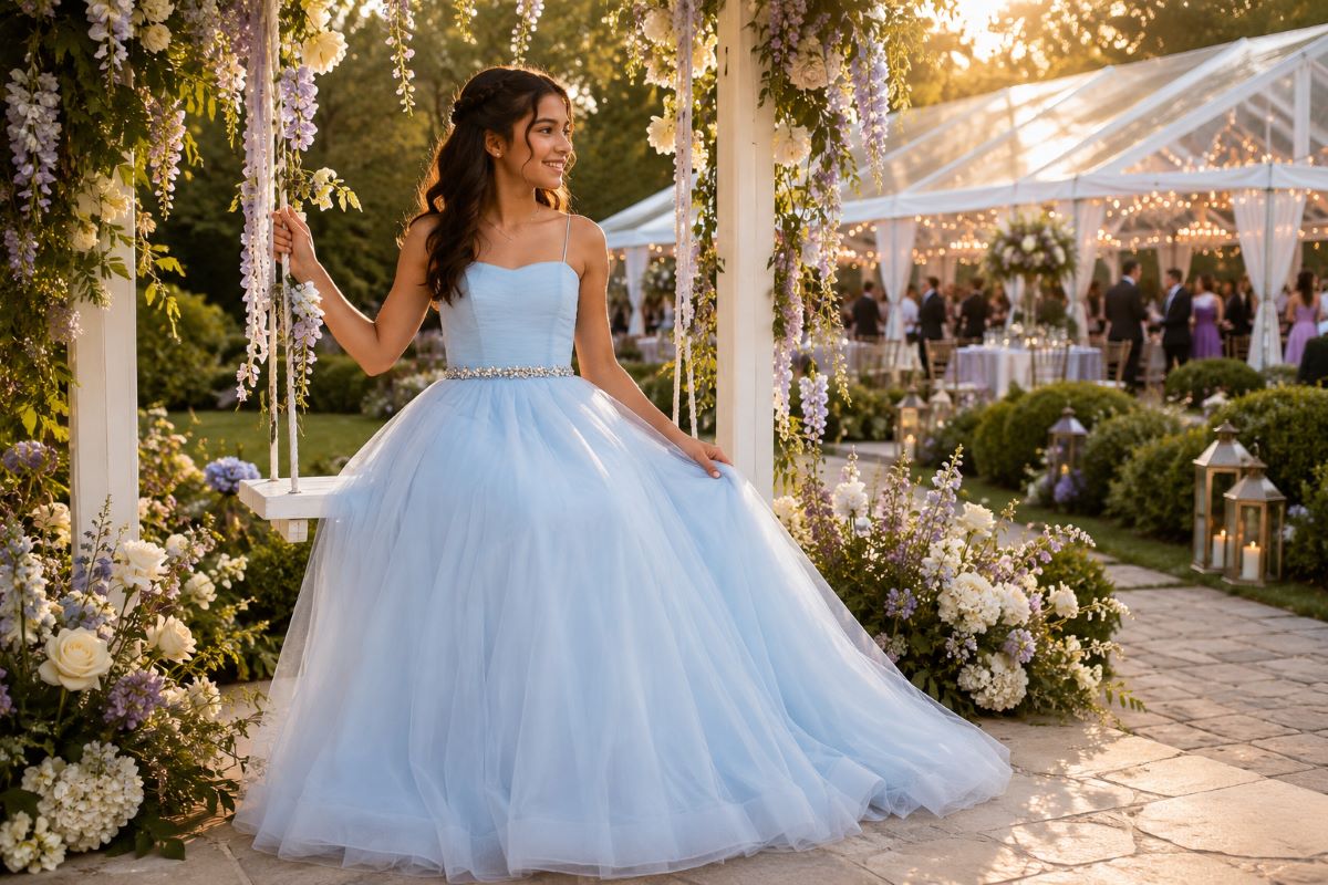 Powder blue bat mitzvah garden gown